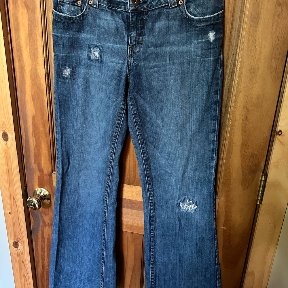 Women's Blue American Eagle Jeans boy fit 90s distressed wide leg size 10
